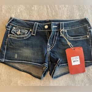 Size 28, True Religion shorts with crystal buttons.